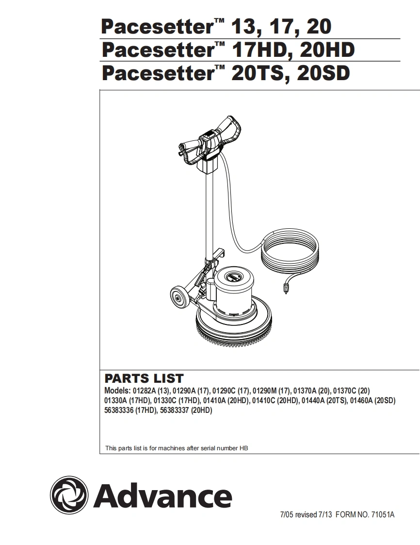 ADVANCE-Advance_Pacesetter-Floor-Machine_Rev-713_Parts说明书手册含电器原理图