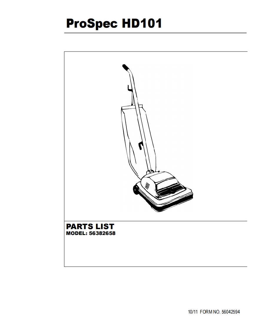 ADVANCE-Advance_ProSpec-HD101_Upright-Vac_Rev-1011_Parts说明书手册含电器原理图