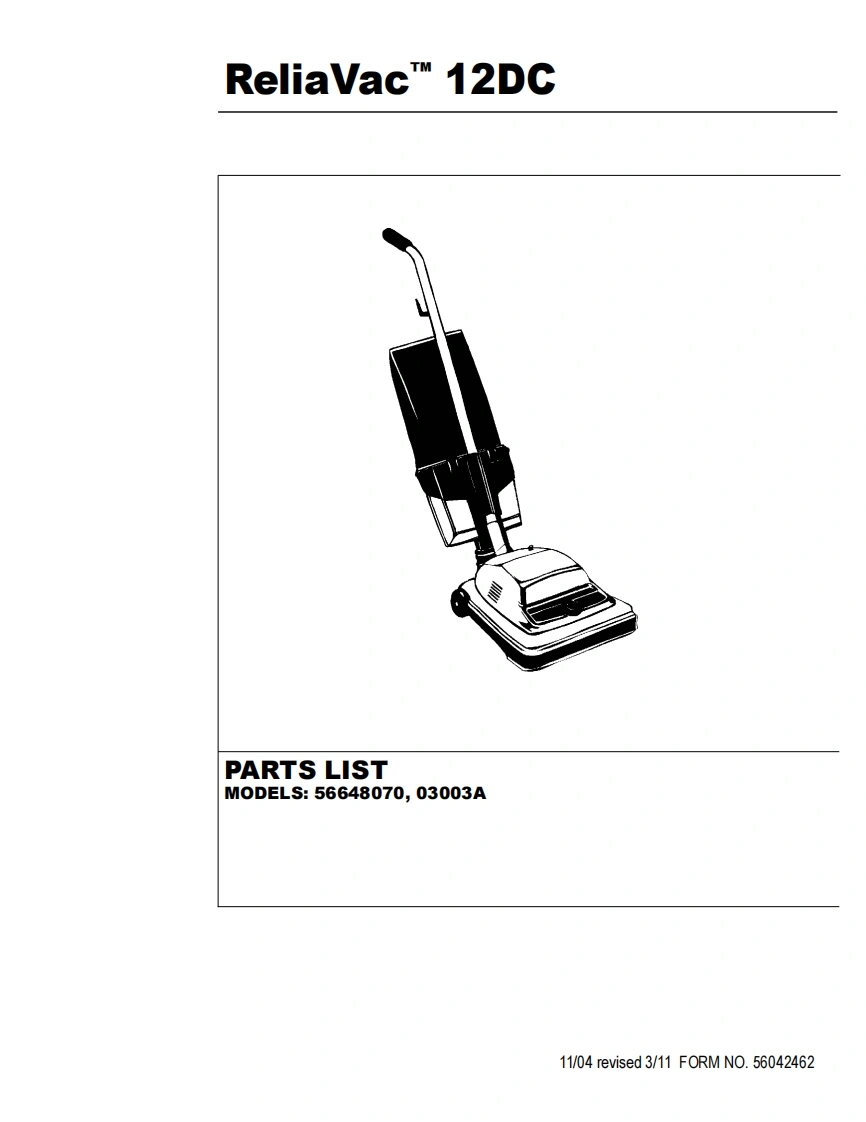 ADVANCE-Advance_Reliavac-12DC_Upright-Vac_Rev-311_Parts说明书手册含电器原理图