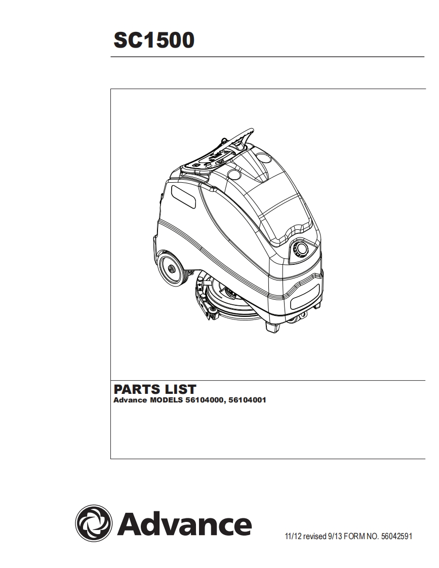 ADVANCE-Advance_SC1500_Rider-Scrubber_Rev-913_Parts说明书手册含电器原理图-找手册网