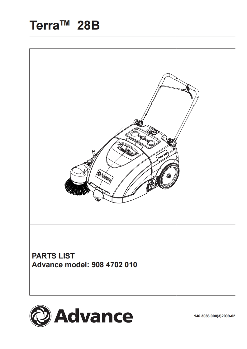 ADVANCE-Advance_Terra-28B_Walk-Behind-Sweeper_Parts说明书手册含电器原理图