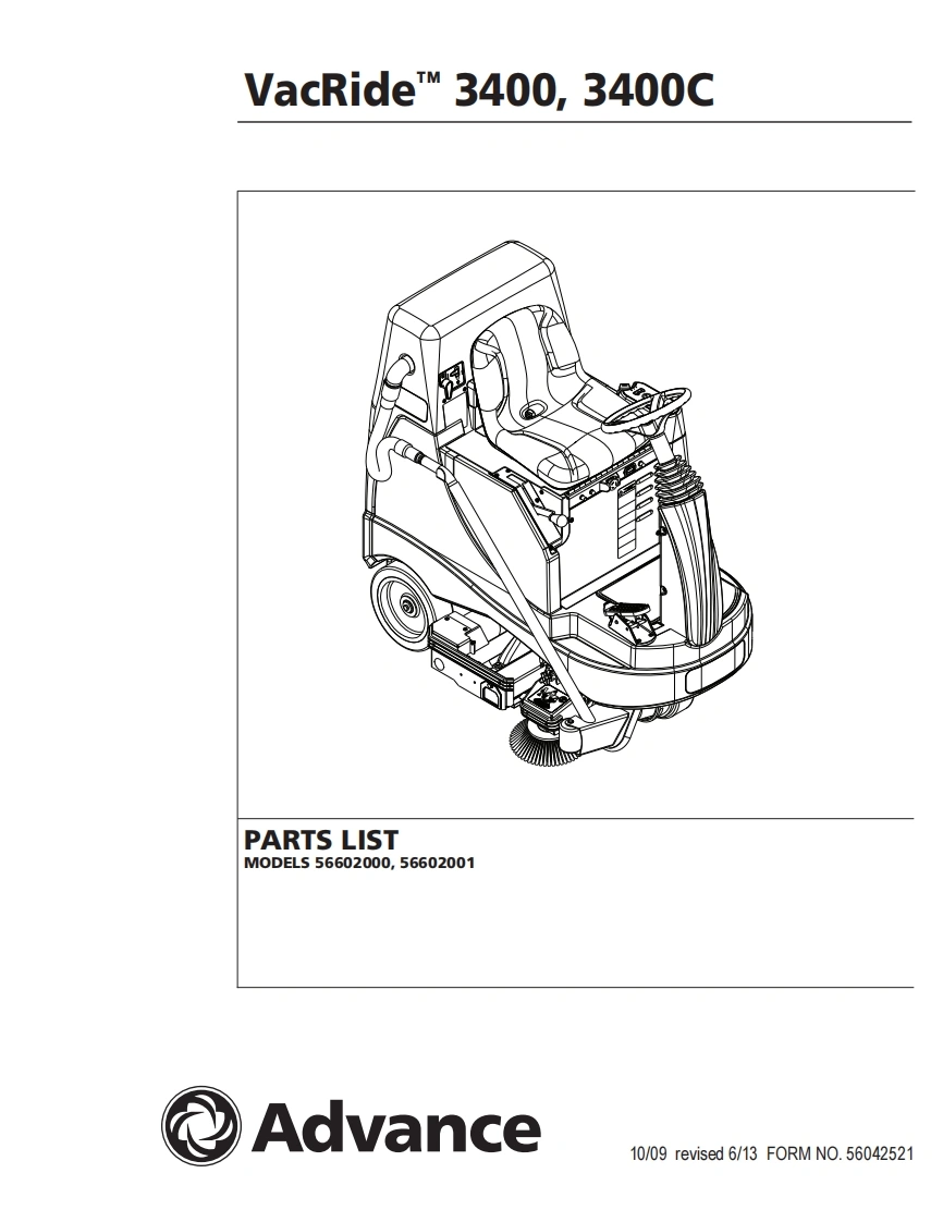 ADVANCE-Advance_VacRide-3400_Rider-Vacuum_Rev-613_Parts说明书手册含电器原理图