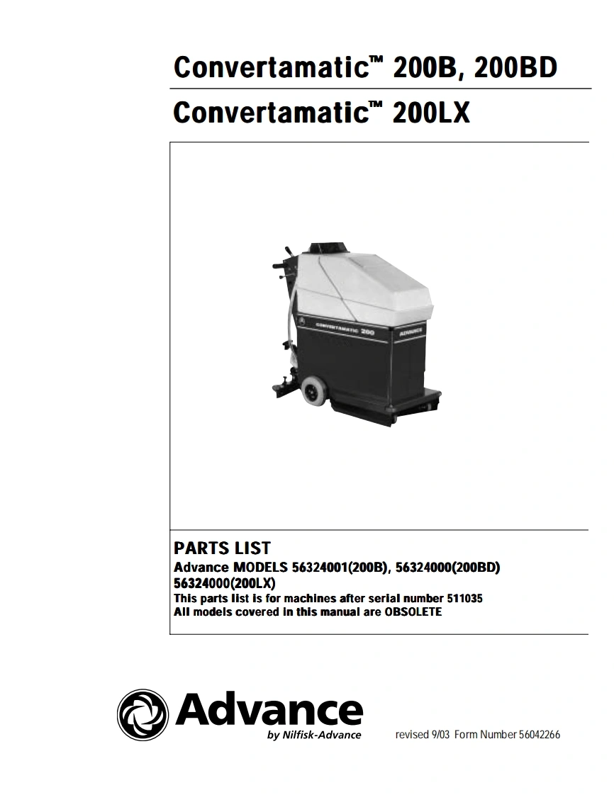 ADVANCE-Battery_WalkBehind_Scubber_Convertamatic_200B说明书手册含电器原理图