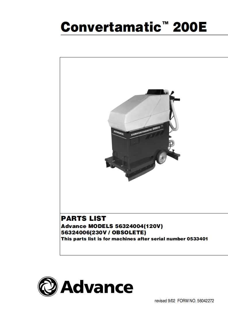 ADVANCE-Battery_WalkBehind_Scubber_Convertamatic_200E说明书手册含电器原理图