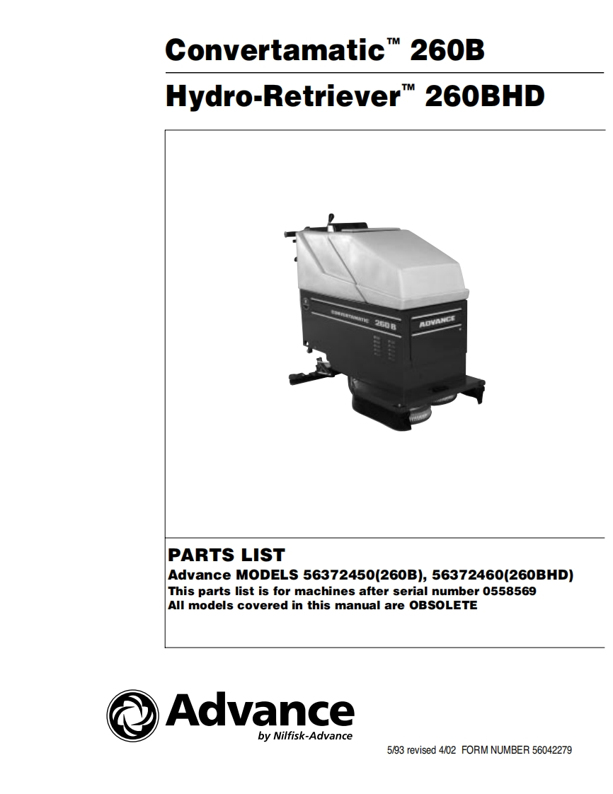 ADVANCE-Battery_WalkBehind_Scubber_Convertamatic_260B说明书手册含电器原理图