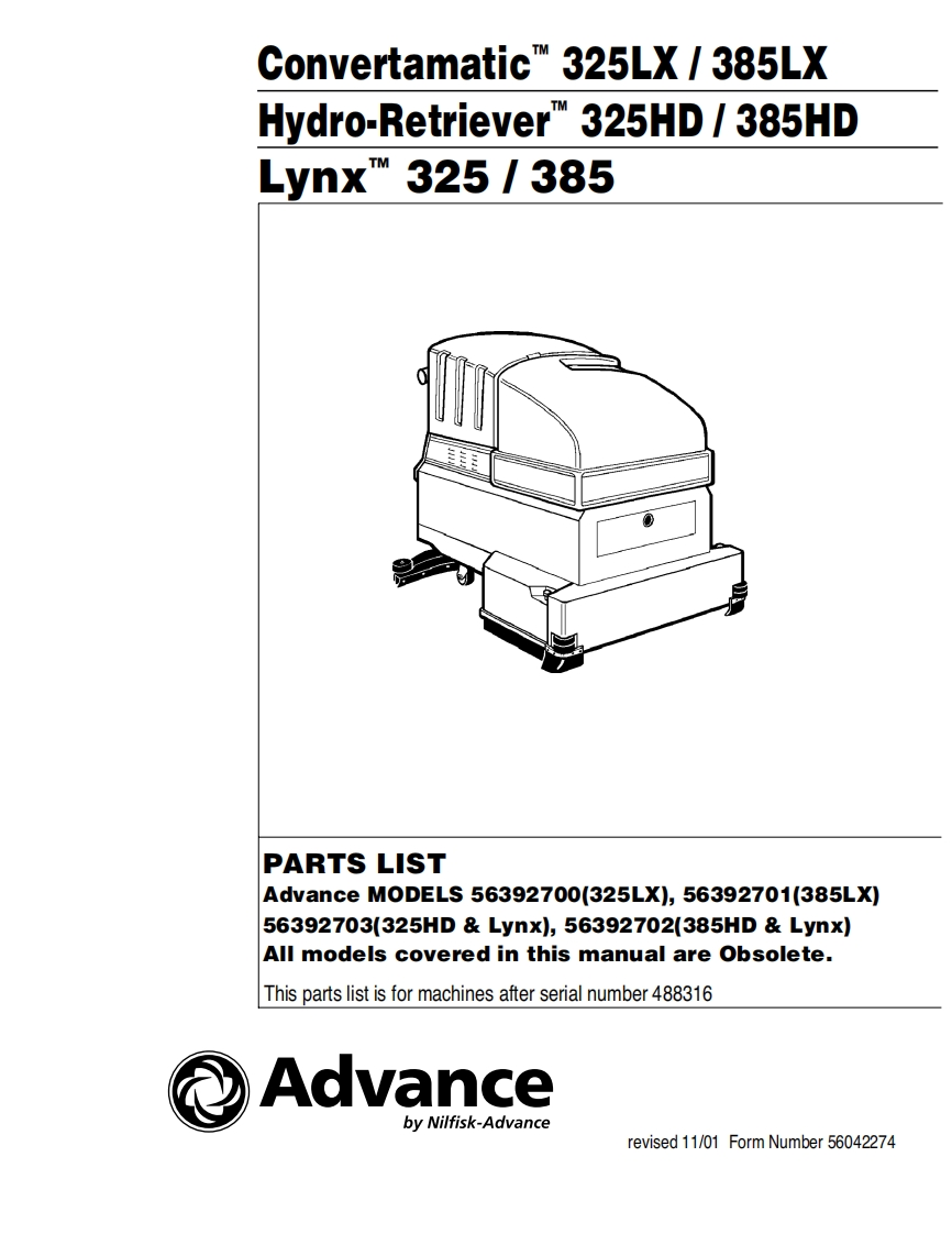 ADVANCE-Battery_WalkBehind_Scubber_Convertamatic_325-385LX说明书手册含电器原理图