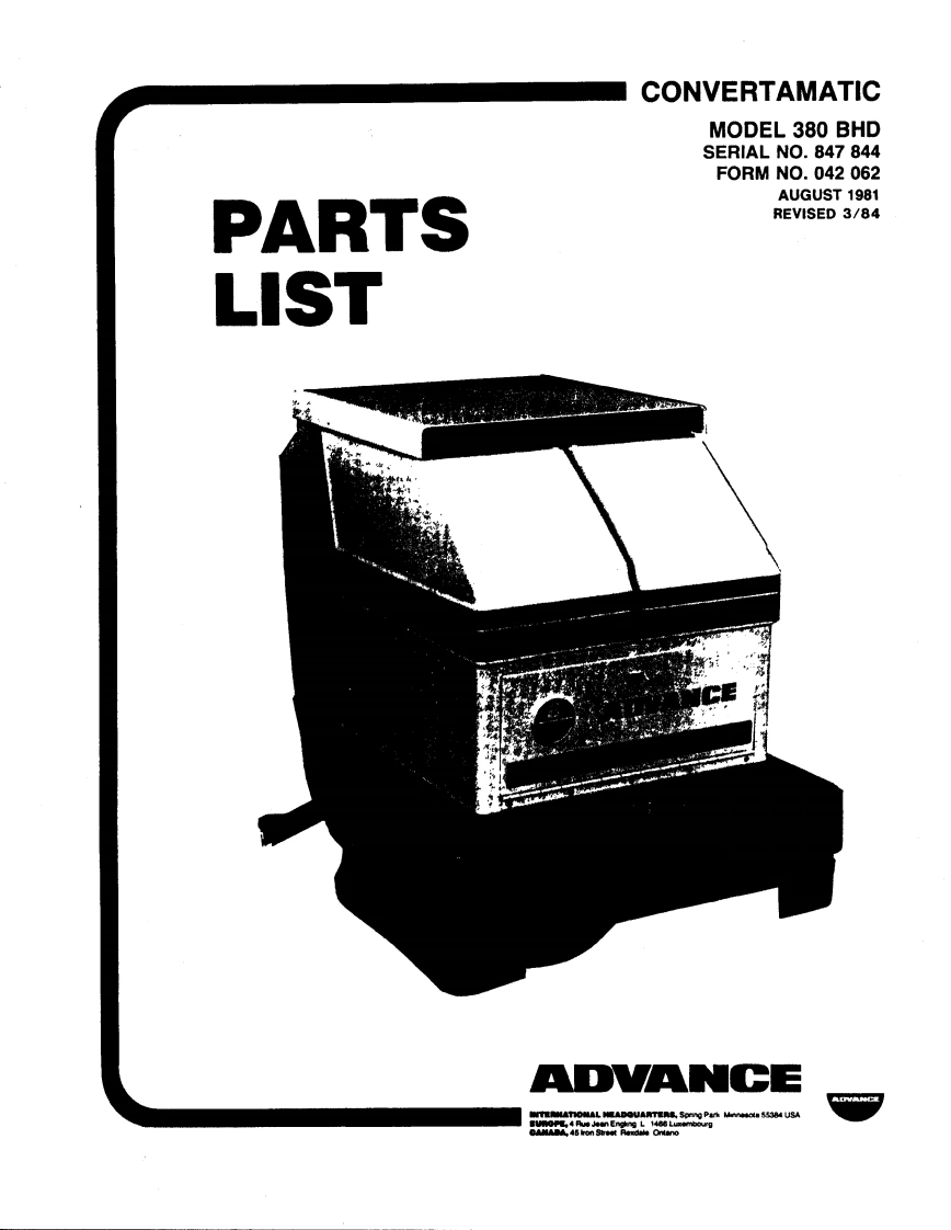 ADVANCE-Battery_WalkBehind_Scubber_HydoRetriever_380BHD说明书手册含电器原理图