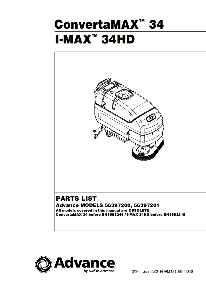 ADVANCE-Battery_WalkBehind_Scubber_IMAX34HD_Convertamax34说明书手册含电器原理图