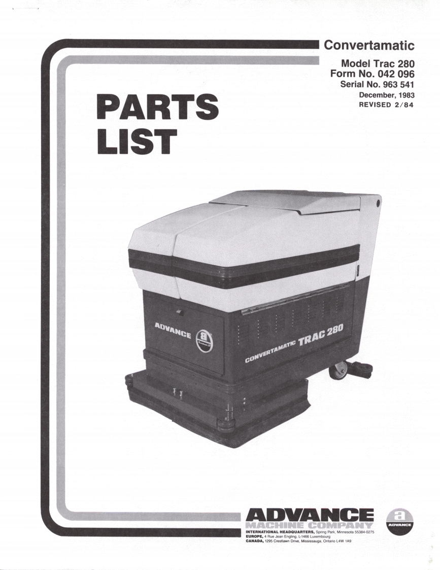 ADVANCE-Battery_WalkBehind_Scubber_Trac_280BHD说明书手册含电器原理图