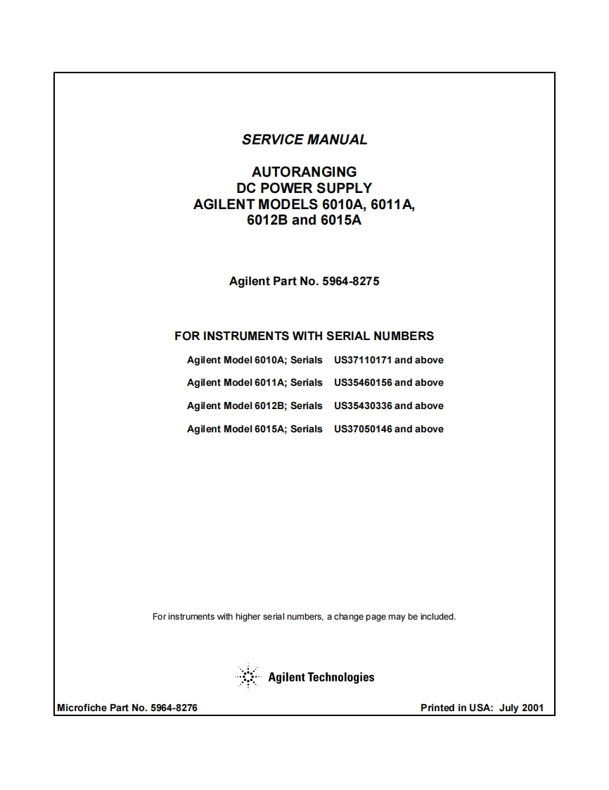 AGILENT-6010ser维修维护手册