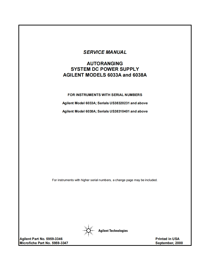 AGILENT-6033Aser维修维护手册