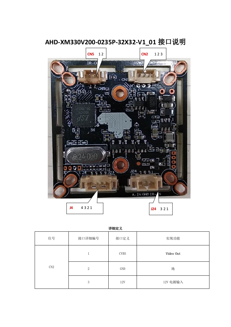 AHD-XM330V200-0235P-32X32-V1_01接口说明（XAG-53X20PS-H）