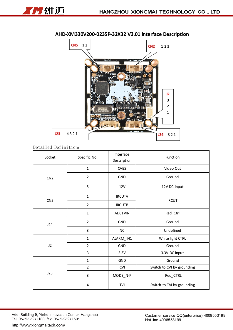 AHD-XM330V200-0235P-32X32-V3.01-Interface-Description（XAG-53X20PS-HR）