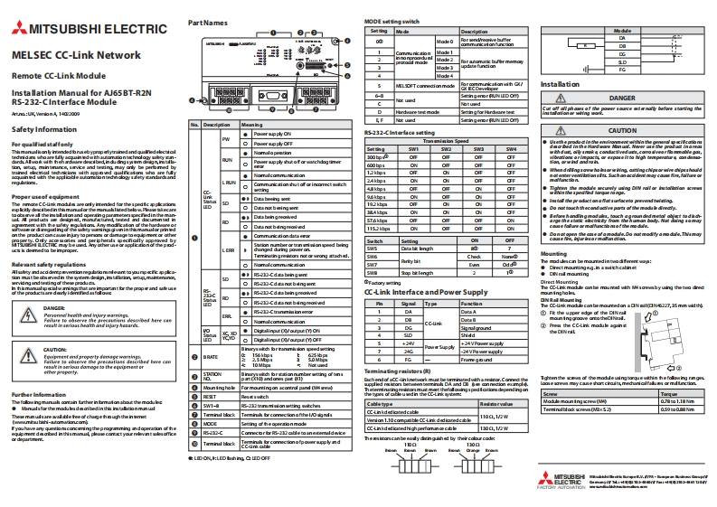 AJ65BT-R2NInstallation使用说明书手册
