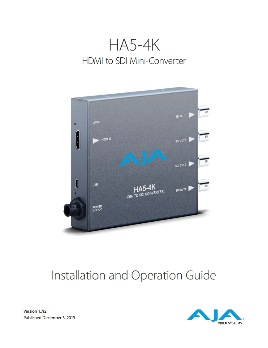 AJA-HA5-4K-操作说明书手册-v1.7r2