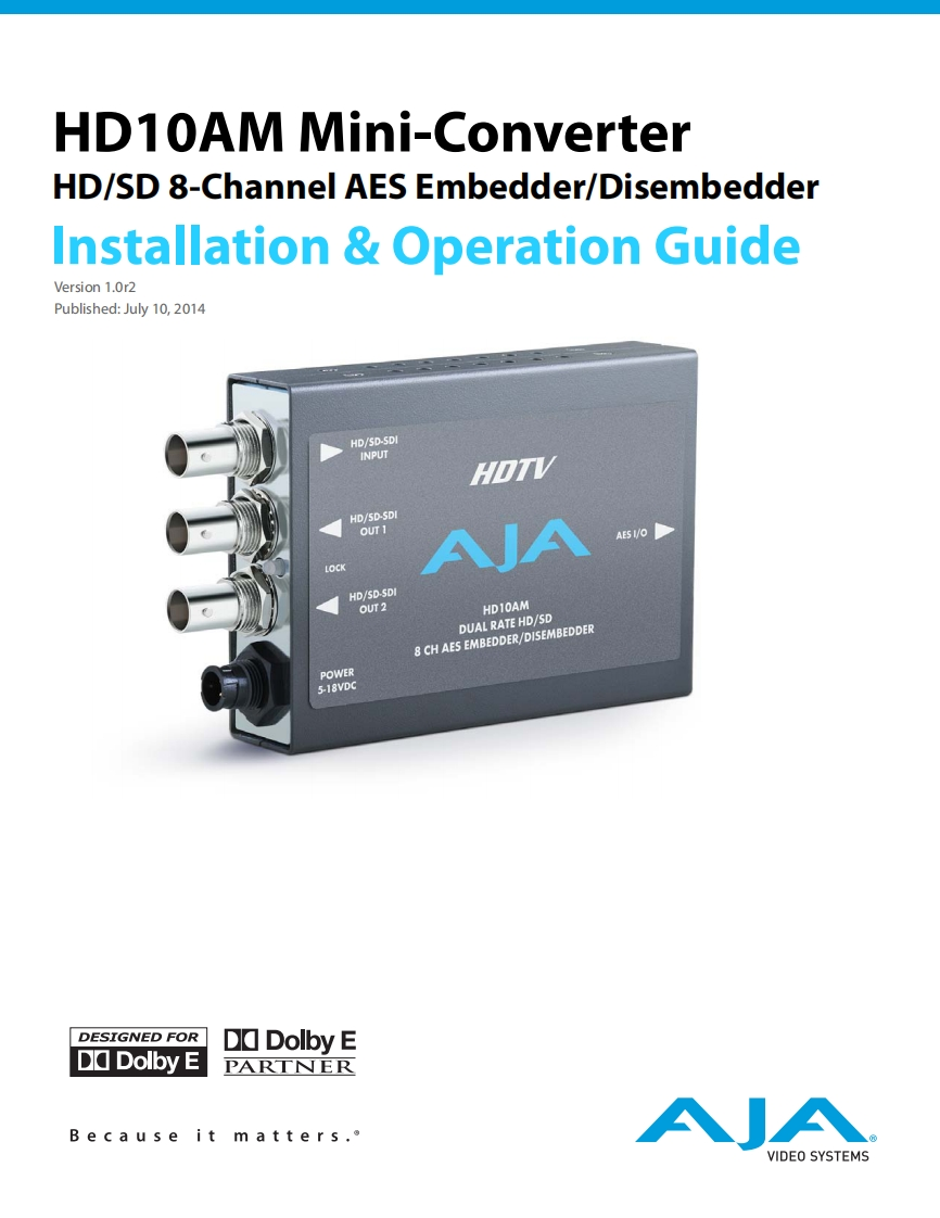 AJA-HD10AM-操作说明书手册-v1.0r2