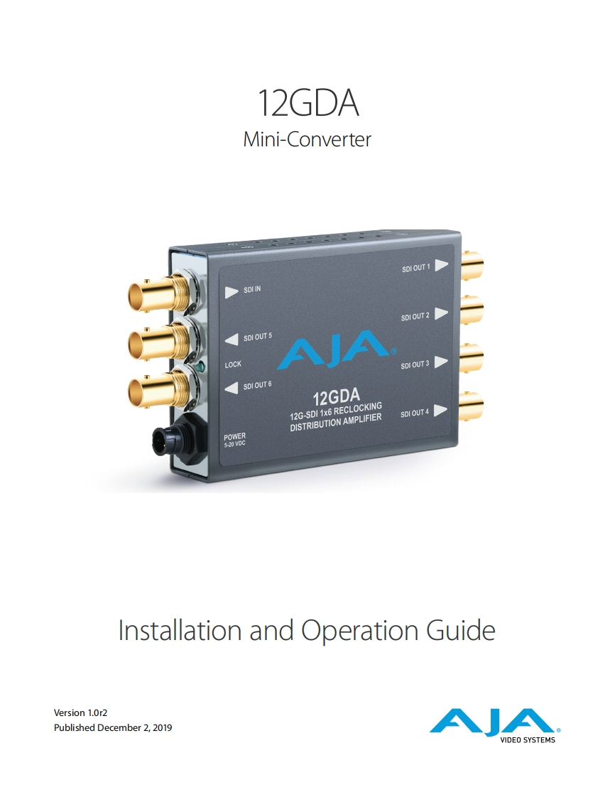 AJA_12GDA_操作说明书手册_v1.0r2
