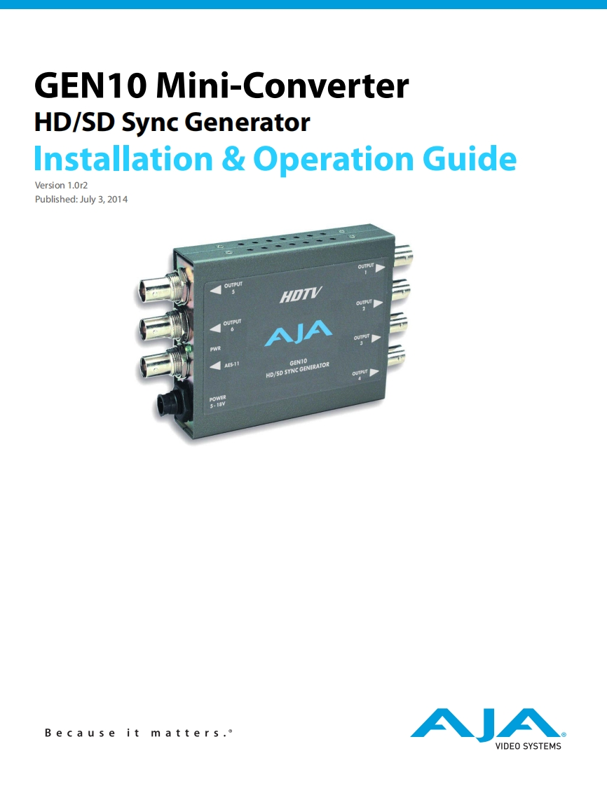AJA_使用说明书手册_GEN10_v1.0r2