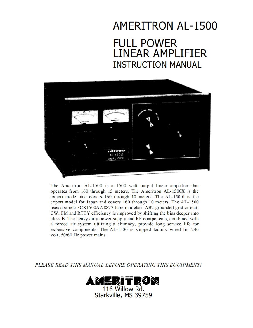 AMERITRON--AL-1500-操作说明书手册