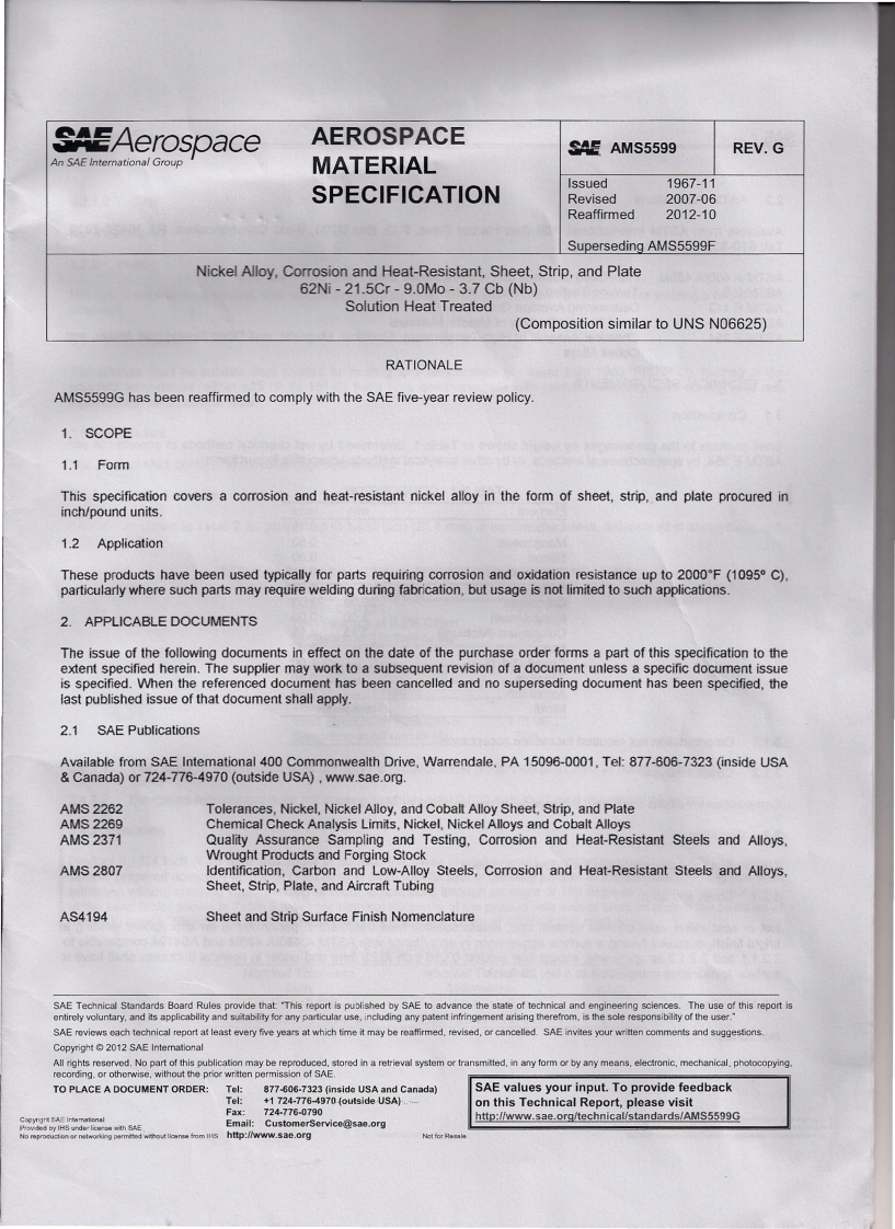 AMS-5599-Nickel-Alloy-Corrosion-and-Heat-Resistant-Sheet-Strip-and-Plate-Solution-Heat-Treated现行标准技术规范