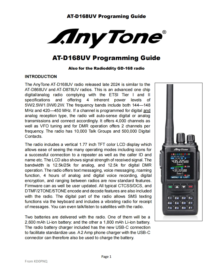ANYTONE自由通对讲机手台AT-D168UV-Programming-Guide操作说明书手册