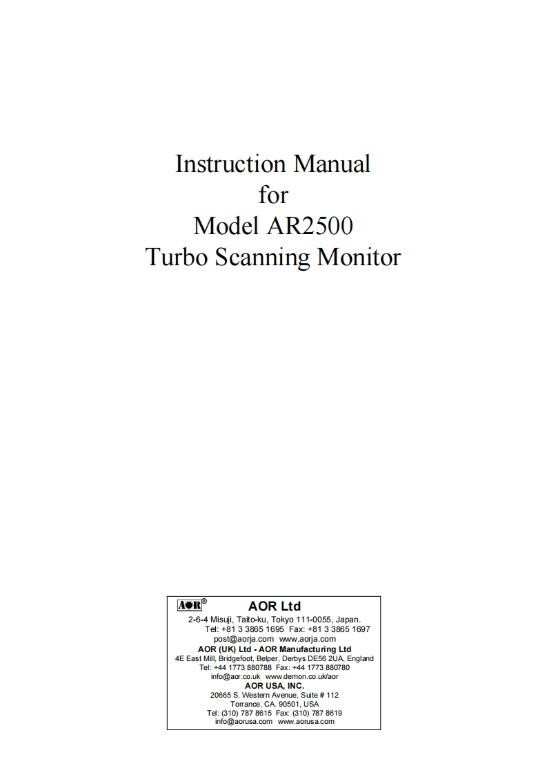 AOR_AR2500_Manual操作说明书手册