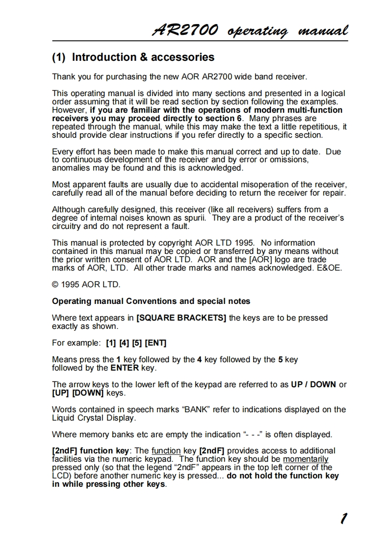 AOR_AR2700_Manual操作说明书手册