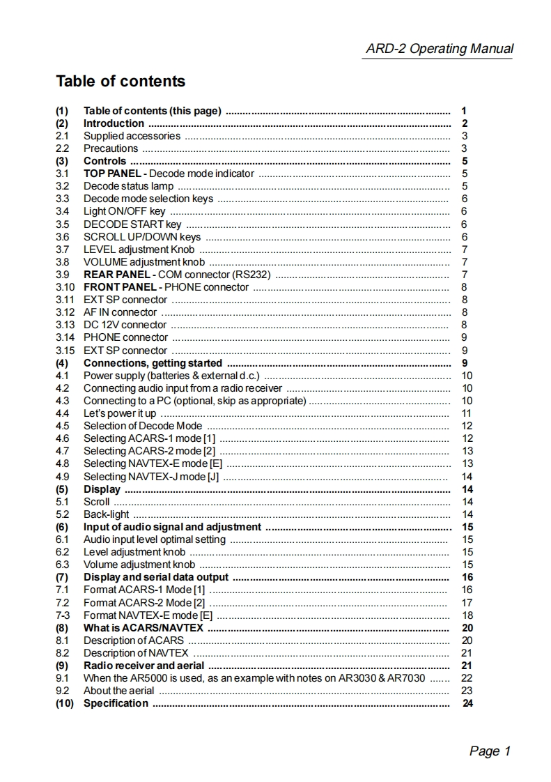 AOR_ARD-2_Manual操作说明书手册