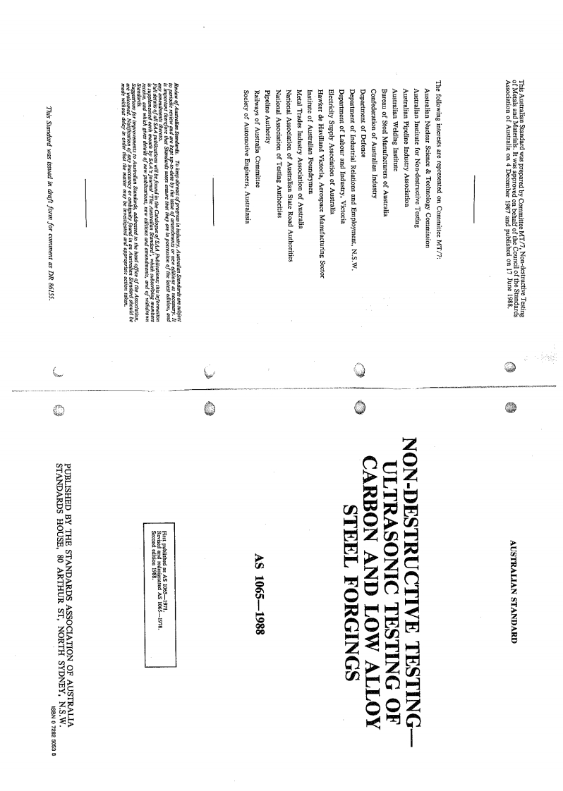 AS1065-1988-Non-Destrcutive-Testing-Ultrasonic-testing-of-carbon-and-low-alloy-steel-forging现行标准技术规范