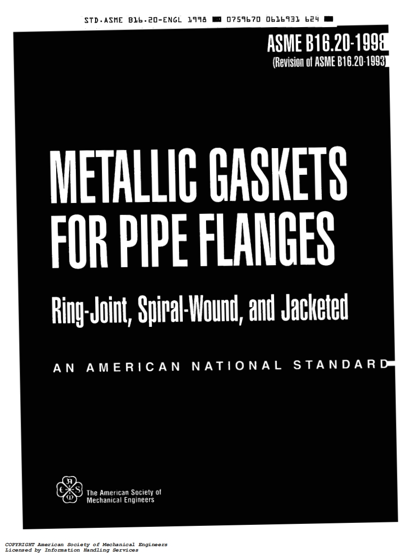 ASMEB16.20-1998.Mettalicgasketsforflanges现行标准技术规范
