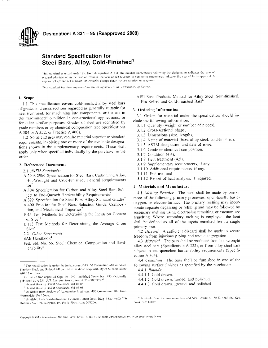 ASTM-A331-1995-Standard-Specification-for-Cold-Finished-Alloy-Steel-Bars现行标准技术规范