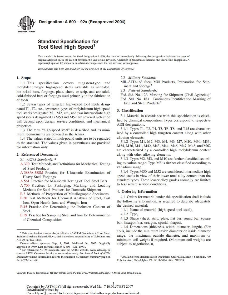 ASTM-A600-1992-Standard-Specification-for-High-Speed-Tool-Steel