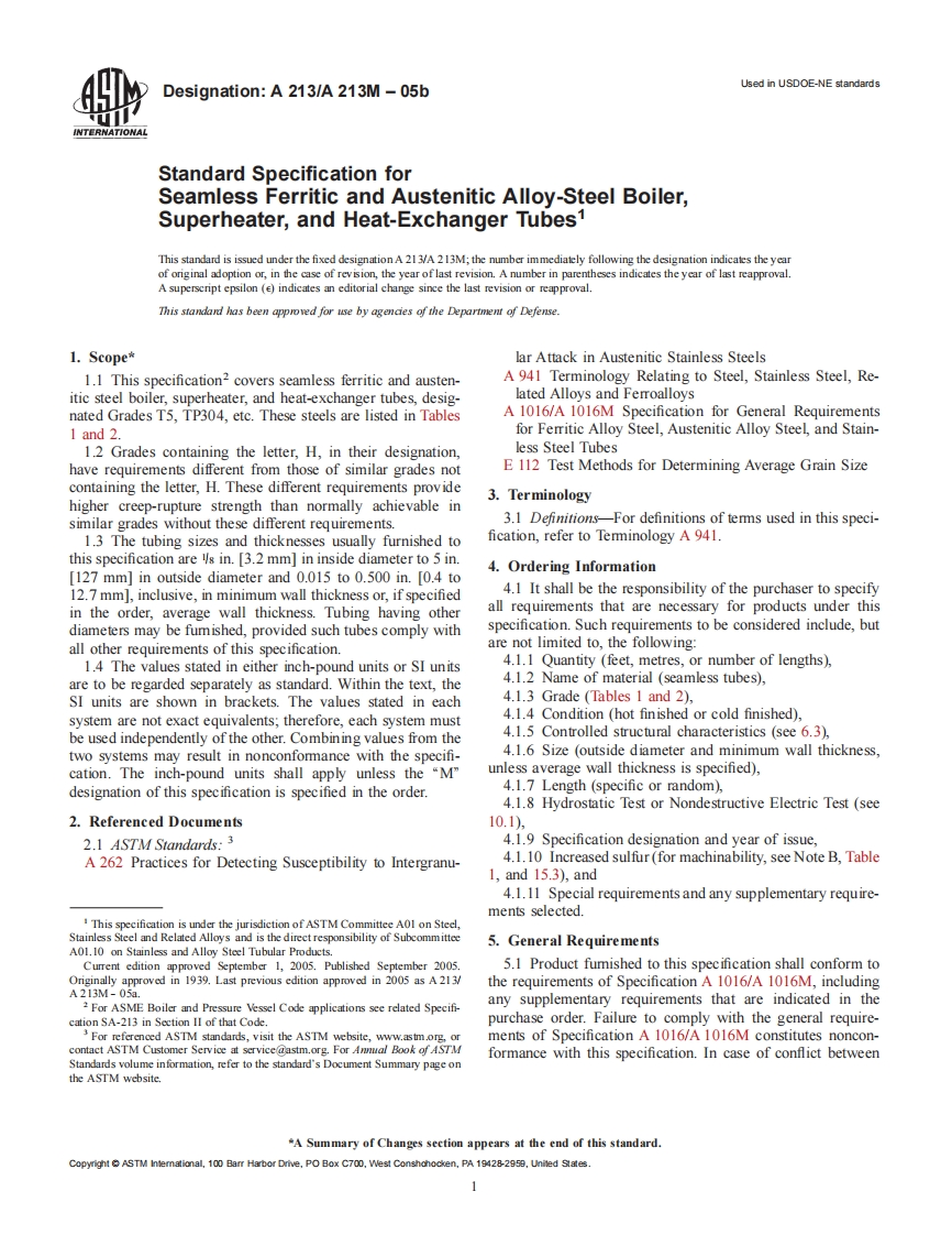 ASTMA213forSeamlessFerriticandAusteniticAlloy-SteelBoilerSuperheaterandHeat-ExchangerTubes现行标准规范