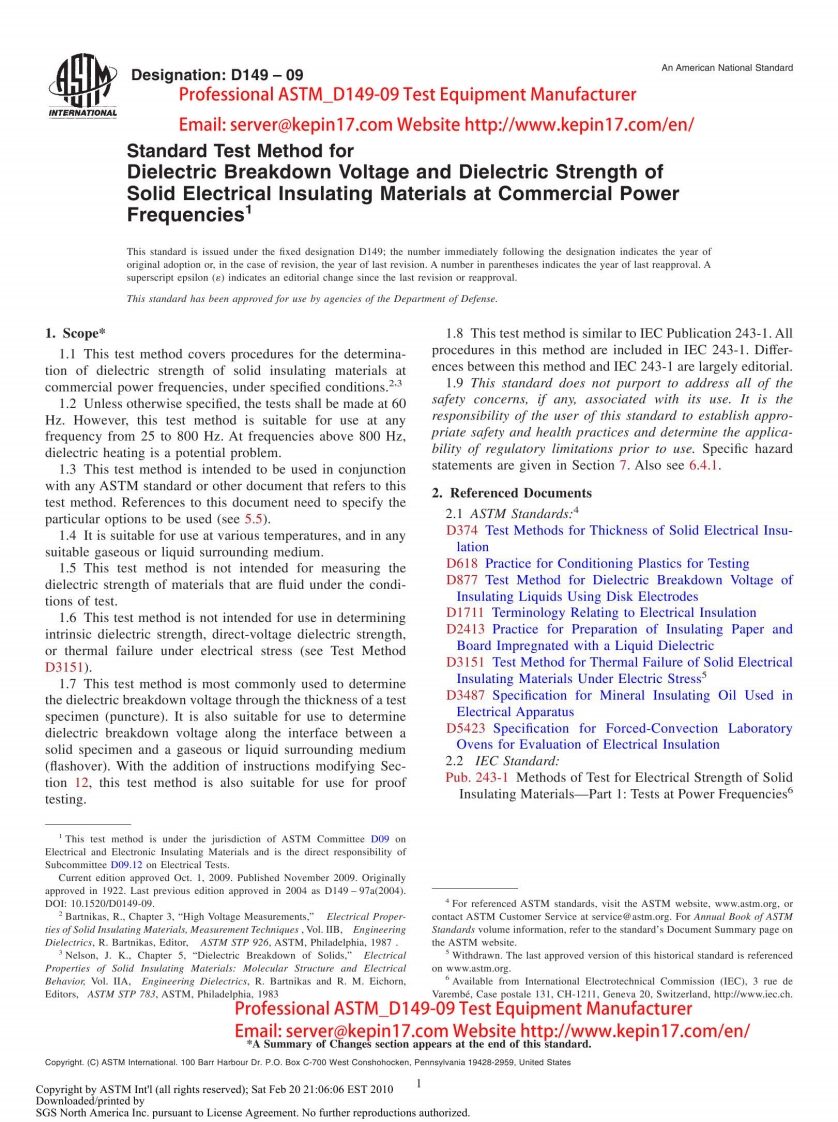 ASTM_D149_09新版标准规范