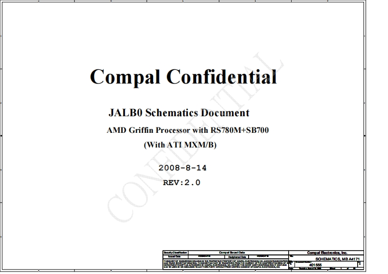 Acer-Aspire-4130_4430_4530_5530_5230_Compal_LA-4171P_JALB0_Rev2.0笔记本电器原理图