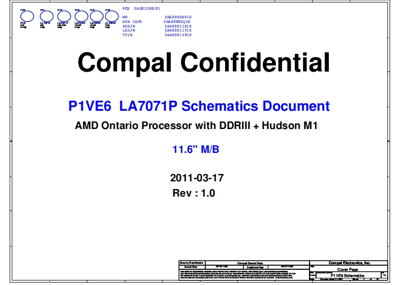 Acer-Aspire-One-722_Compal_LA-7071P_P1VE6_Rev1.0笔记本电器原理图