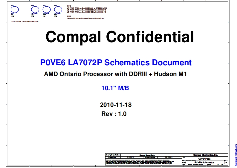 Acer-Aspire-One-AO522_Compal_LA-7072P_Rev1.0笔记本电器原理图