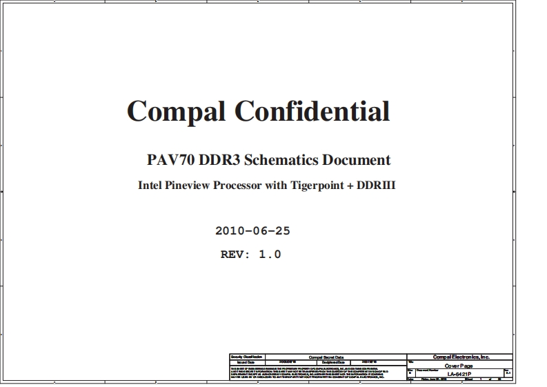 Acer-Aspire-One-AOD255_AOD260_Compal_LA-6421P_PAV70_PAV50_Rev0.1笔记本电器原理图