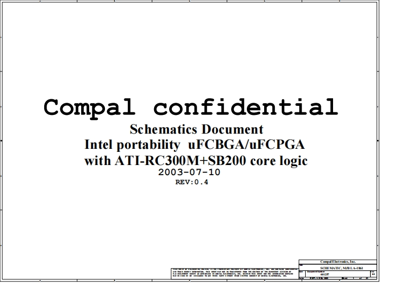 Acer-TravelMate-540_Compal_LA-1861_Rev0.4笔记本电器原理图