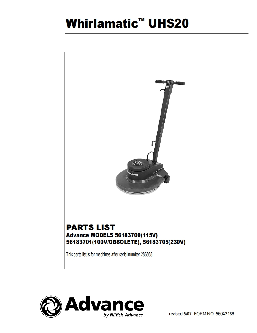 Advance-Whirlimatic-20-UHS-Electric-维修零部件手册