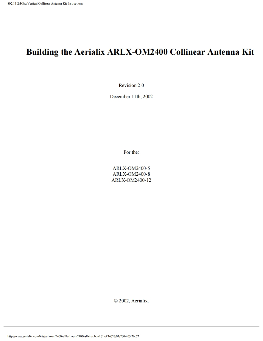 Aerialix_ARLX-OM2400_kit_使用说明书手册