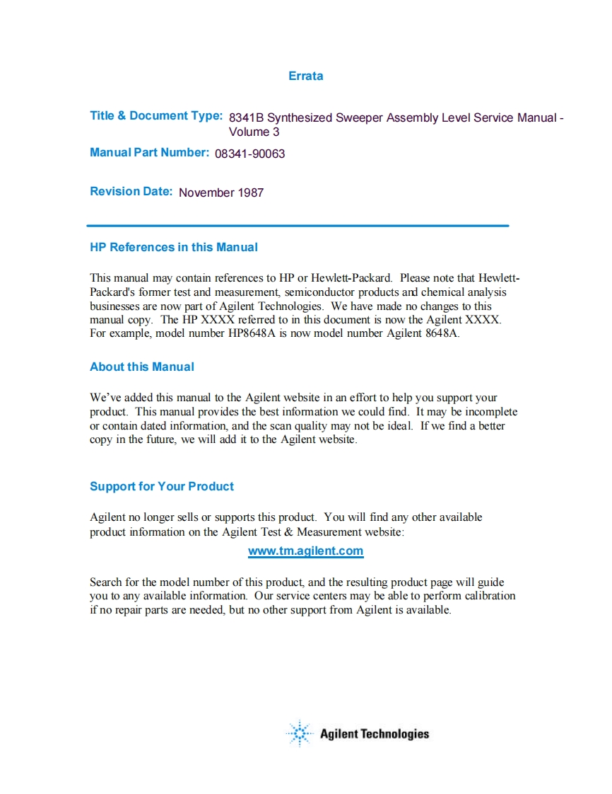 Agilent8341BServicemanualVolume3维修操作说明书手册