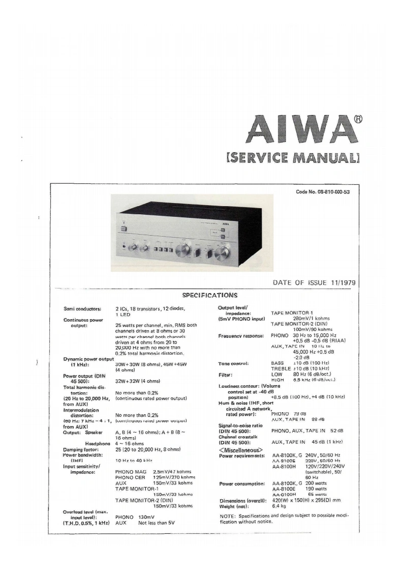 Aiwa-AA8100-int-维修说明书手册含电器原理图