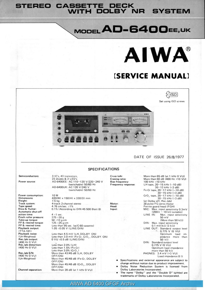Aiwa-AD6400-tape-电气原理图手册