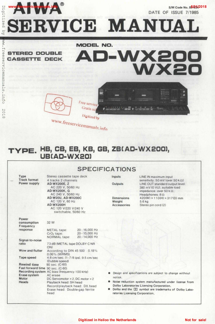 Aiwa-ADWX20-tape-维修说明书手册含电器原理图