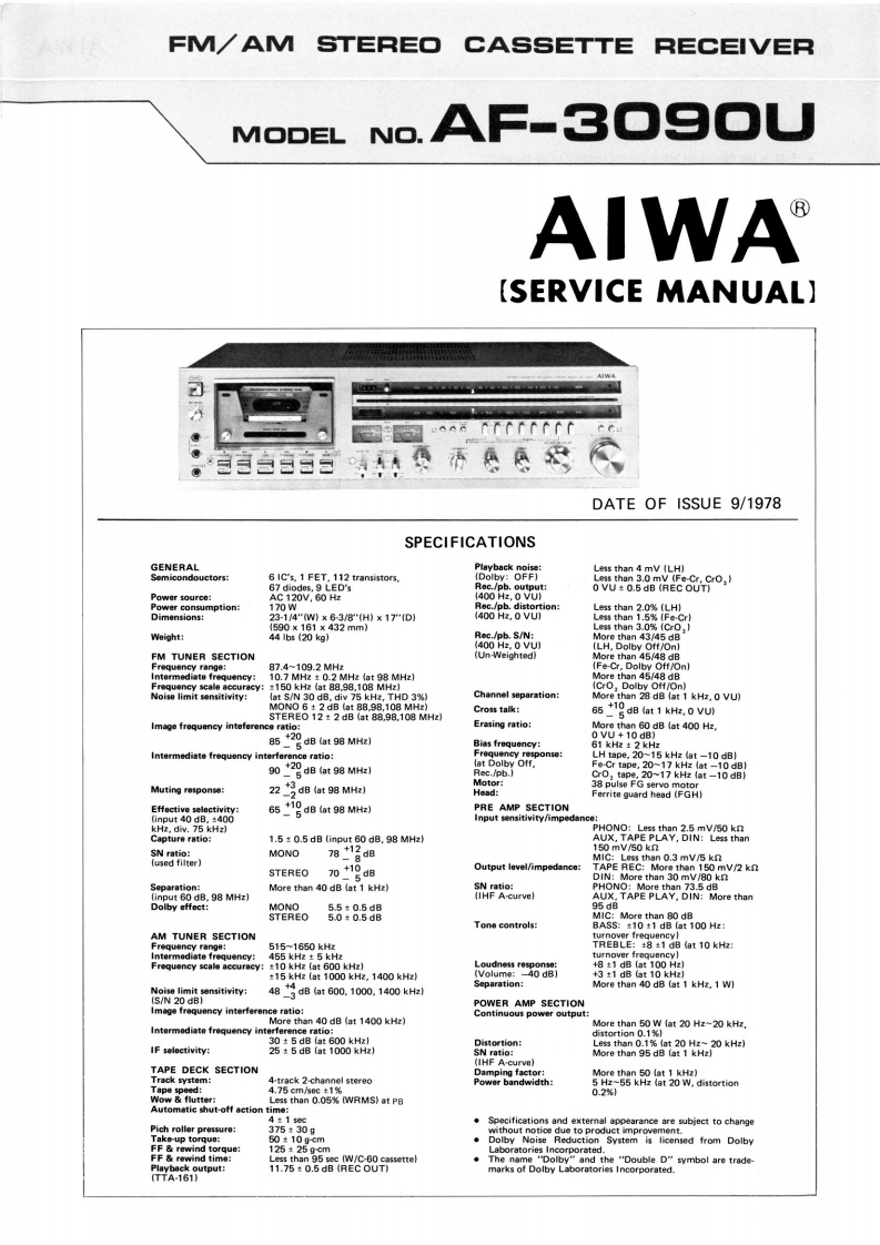 Aiwa-AF3090U-mc-维修说明书手册含电器原理图