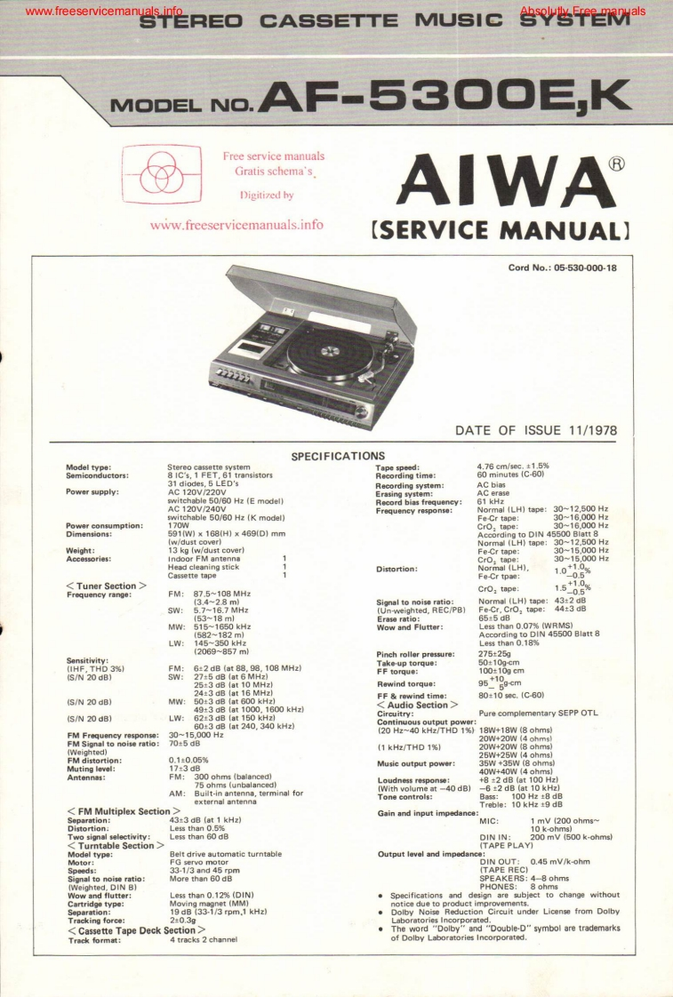 Aiwa-AF5300-mc-维修说明书手册含电器原理图