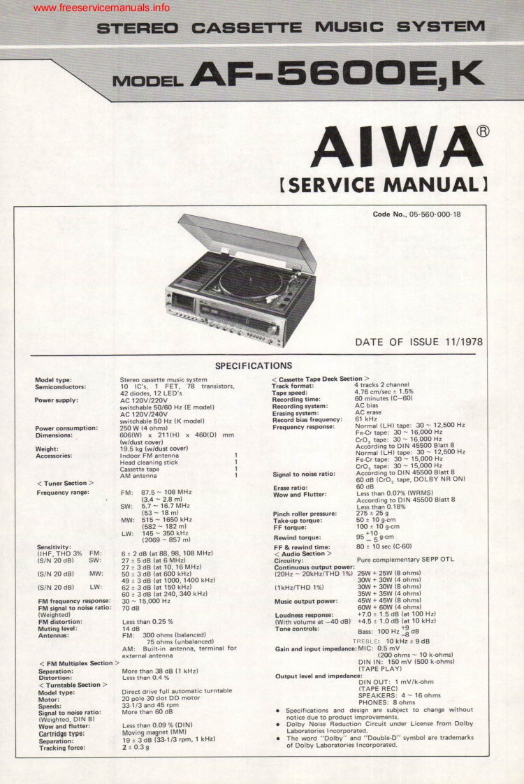 Aiwa-AF5600-mc-维修说明书手册含电器原理图