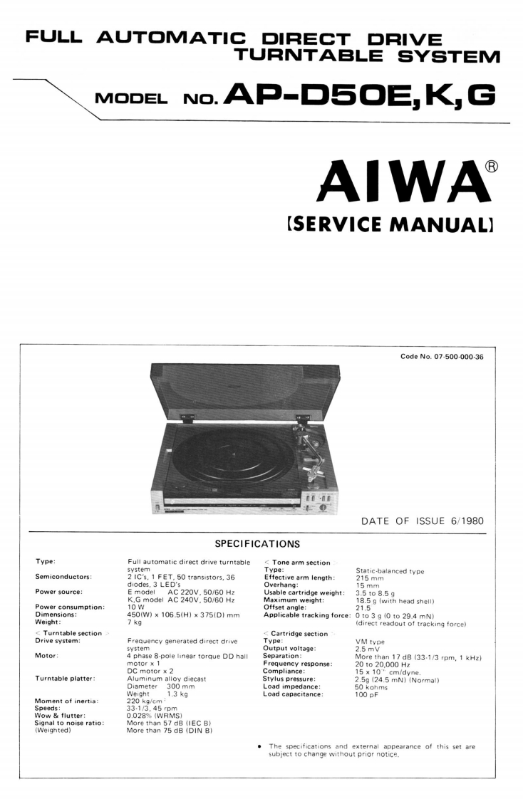 Aiwa-APD50-tt-维修说明书手册含电器原理图