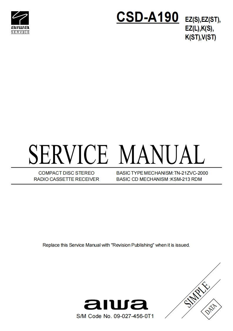 Aiwa-CSDA190-pr-维修说明书手册含电器原理图